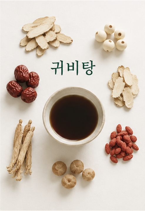 귀비탕 구성 약재- 용안육, 산조인, 원지, 복신 등..